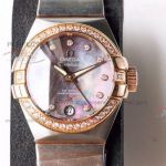 Perfect Replica AAA Omega Constellation 27mm Mop Dial Rose Gold Diamond Bezel Women Watches